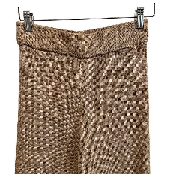 Zara Women's Open Knit Linen High Waisted Flared Ribbed Beige Pants Size Medium - Picture 3 of 9